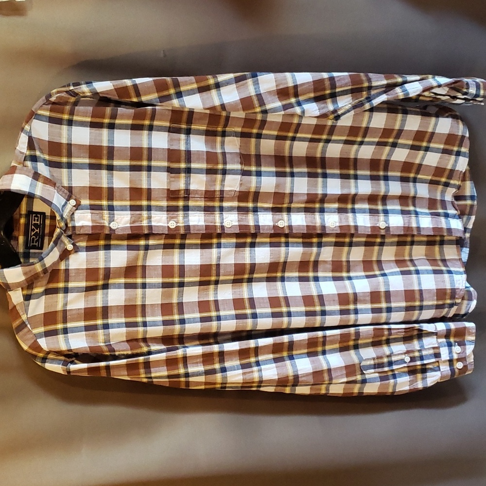 Rye by Hawker Men's Blue and Brown Long Sleeve Shirt Size L-Tall